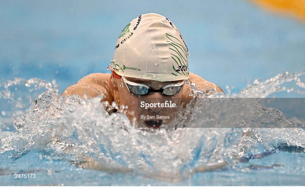 5 March 2023; Senan Harvey of Mallow Swans, Cork, competes in the Men's 13 and over 200m individual medley during day five of the Swim Ireland Irish Open Swimming Championships at the National Aquatic Centre in Dublin. Photo by Sam Barnes/Sportsfile