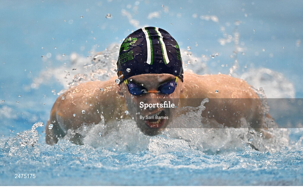 5 March 2023; Evan Bailey of New Ross, Wexford, competes in the Men's 13 and over 200m individual medley during day five of the Swim Ireland Irish Open Swimming Championships at the National Aquatic Centre in Dublin. Photo by Sam Barnes/Sportsfile