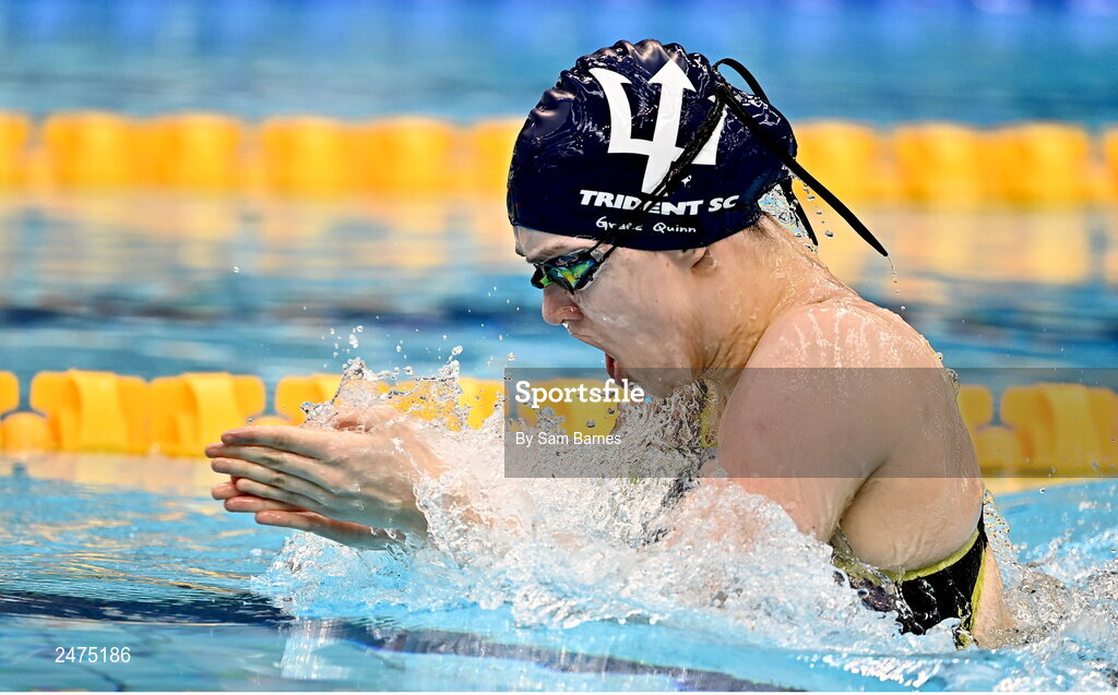 5 March 2023; Grace Quinn of Trident, Leitrim,  competes in the women's 13 and over 200m breaststroke during day five of the Swim Ireland Irish Open Swimming Championships at the National Aquatic Centre in Dublin. Photo by Sam Barnes/Sportsfile