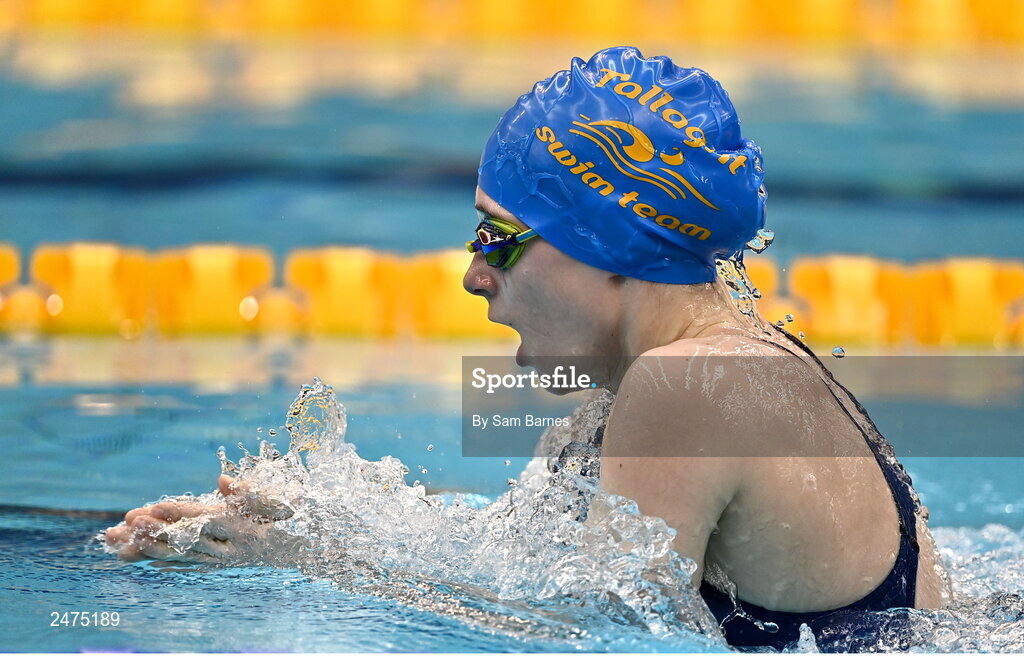 5 March 2023; Erin Fogarty of Tallaght, Dublin, competes in the women's 13 and over 200m breaststroke during day five of the Swim Ireland Irish Open Swimming Championships at the National Aquatic Centre in Dublin. Photo by Sam Barnes/Sportsfile