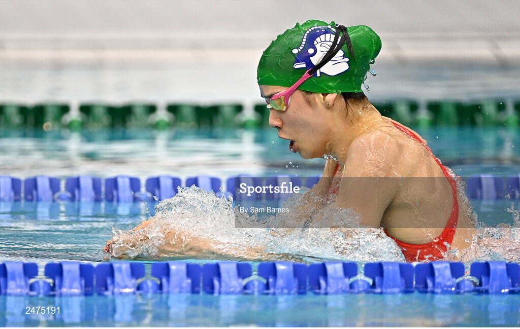 5 March 2023; Abril Allende of Trojan, Dublin, competes in the women's 13 and over 200m breaststroke heats during day five of the Swim Ireland Irish Open Swimming Championships at the National Aquatic Centre in Dublin. Photo by Sam Barnes/Sportsfile