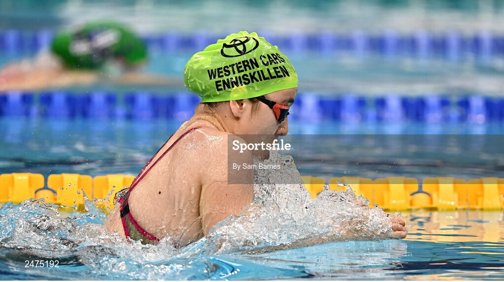 5 March 2023; Anna McDade of Enniskillen, Fermanagh, competes in the women's 13 and over 200m breaststroke heats during day five of the Swim Ireland Irish Open Swimming Championships at the National Aquatic Centre in Dublin. Photo by Sam Barnes/Sportsfile