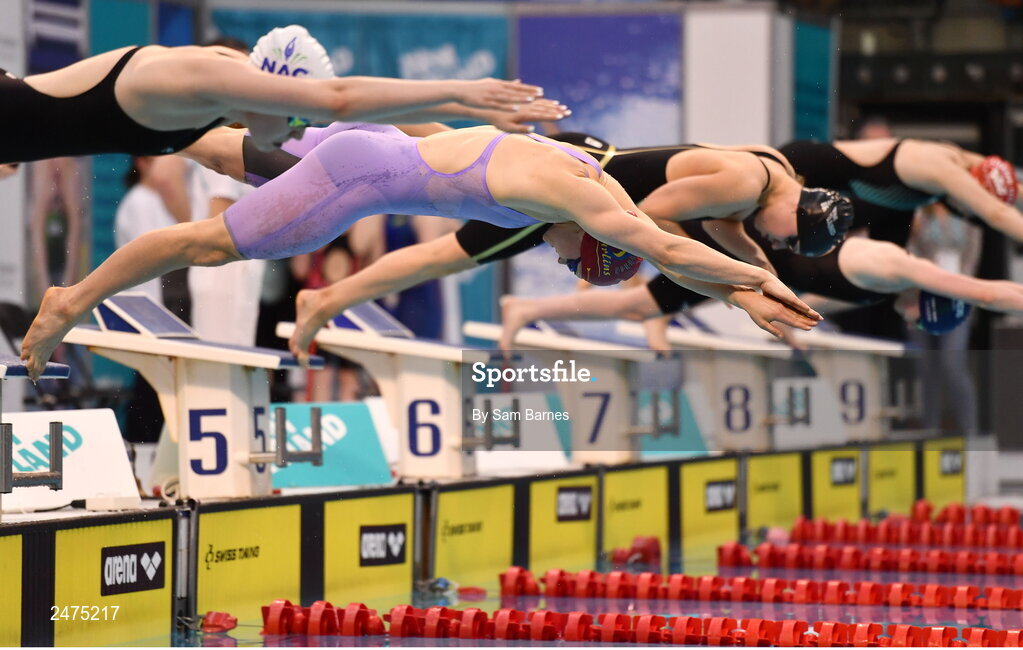 5 March 2023; Mona McSharry of Marlins, Donegal, second from left, competes in the women's 13 and over 200m breaststroke heats during day five of the Swim Ireland Irish Open Swimming Championships at the National Aquatic Centre in Dublin. Photo by Sam Barnes/Sportsfile