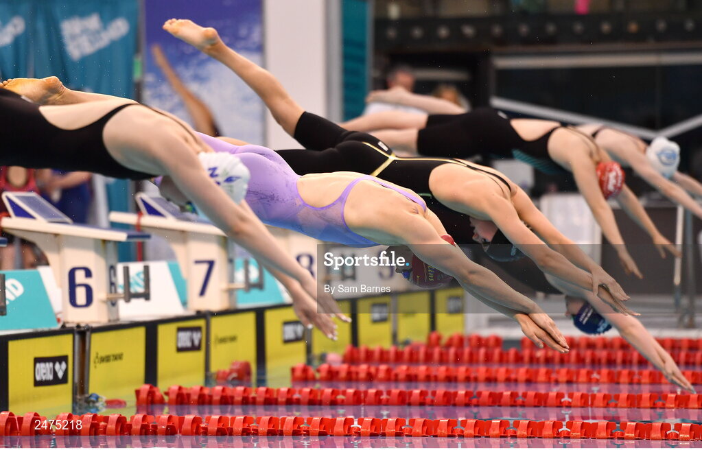 5 March 2023; Mona McSharry of Marlins, Donegal, second from left, competes in the women's 13 and over 200m breaststroke heats during day five of the Swim Ireland Irish Open Swimming Championships at the National Aquatic Centre in Dublin. Photo by Sam Barnes/Sportsfile