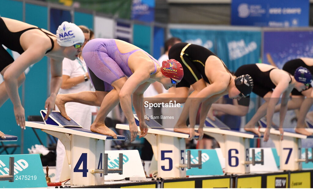 5 March 2023; Mona McSharry of Marlins, Donegal, second from left, competes in the women's 13 and over 200m breaststroke heats during day five of the Swim Ireland Irish Open Swimming Championships at the National Aquatic Centre in Dublin. Photo by Sam Barnes/Sportsfile