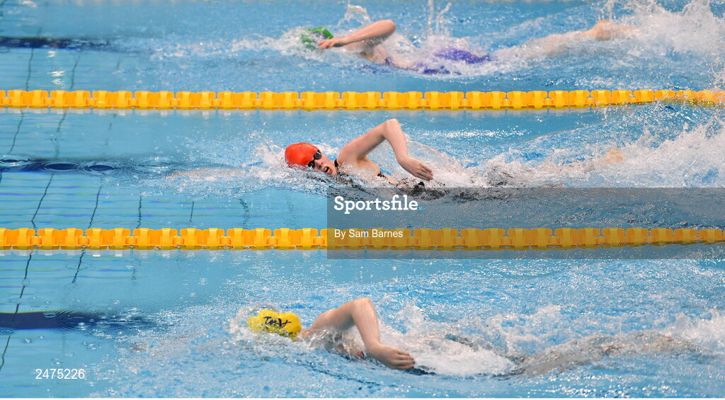 5 March 2023; Anna McKernan of Banbridge, Armagh, centre, competes in the women's 13 and over 200m freestyle heats during day five of the Swim Ireland Irish Open Swimming Championships at the National Aquatic Centre in Dublin. Photo by Sam Barnes/Sportsfile