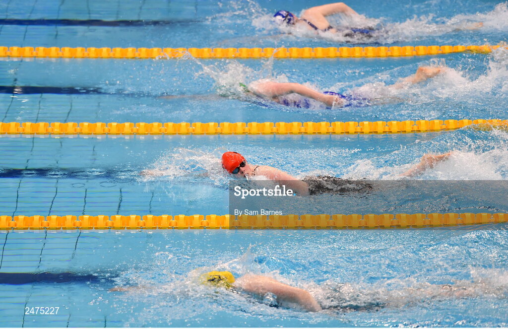 5 March 2023; Anna McKernan of Banbridge, Armagh, second from bottom, competes in the women's 13 and over 200m freestyle heats during day five of the Swim Ireland Irish Open Swimming Championships at the National Aquatic Centre in Dublin. Photo by Sam Barnes/Sportsfile
