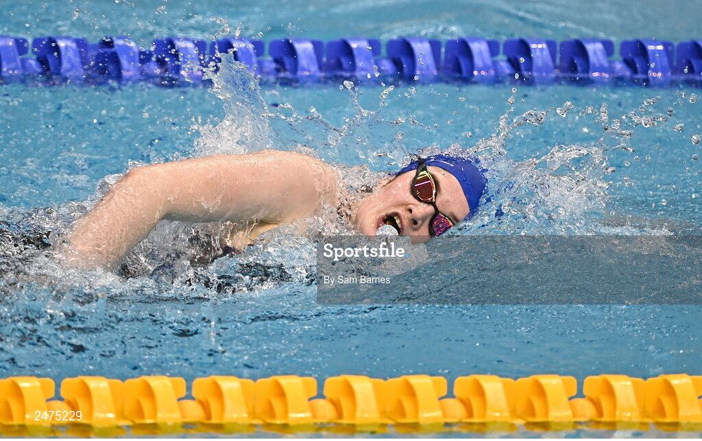 5 March 2023; Ava Byrne of Trojan, Dublin, competes in the women's 13 and over 200m freestyle heats during day five of the Swim Ireland Irish Open Swimming Championships at the National Aquatic Centre in Dublin. Photo by Sam Barnes/Sportsfile
