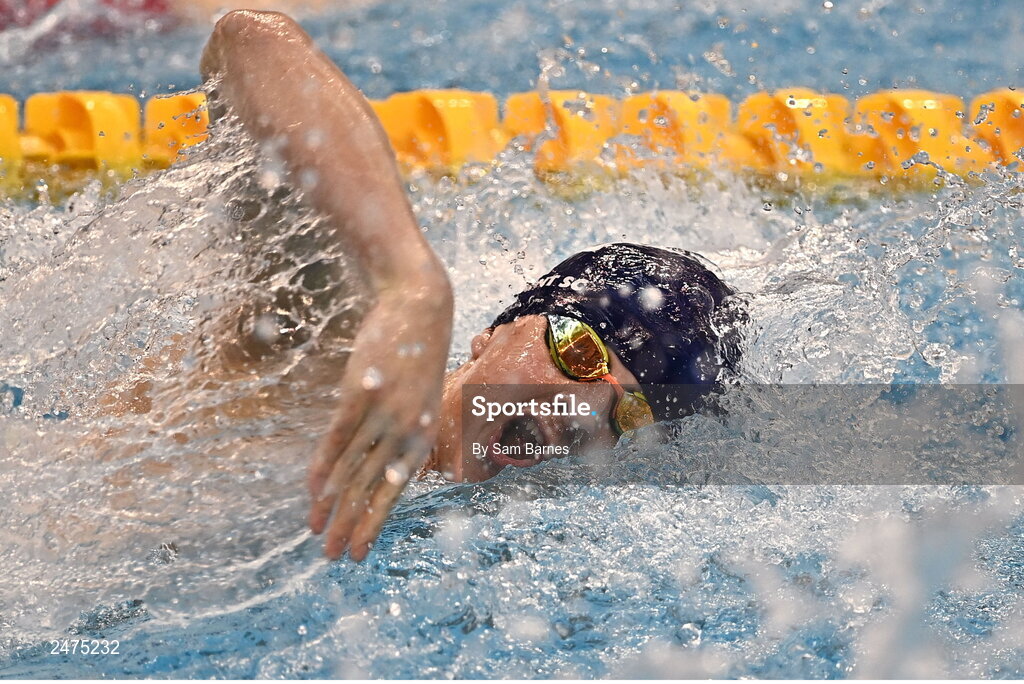 5 March 2023; Eoghan Rynn of Trident, Leitrim, competes in the men's 13 and over 50m freestyle heats during day five of the Swim Ireland Irish Open Swimming Championships at the National Aquatic Centre in Dublin. Photo by Sam Barnes/Sportsfile
