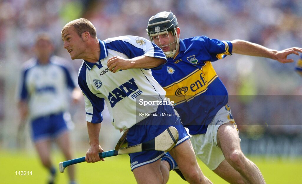 6 June 2004; Eoin McGrath, Waterford, in action against Thomas Costello, Tipperary. Guinness Munster Senior Hurling Championship semi-final, Tipperary v Waterford, Pairc Ui Chaoimh, Cork. Picture credit; Brendan Moran / SPORTSFILE