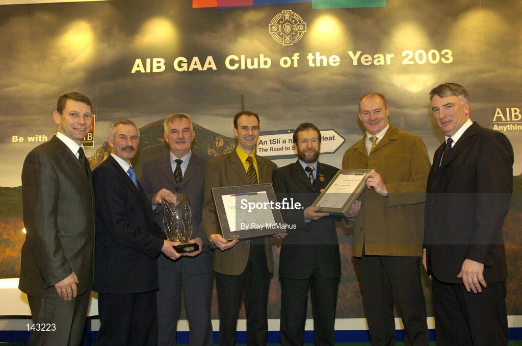 2 February 2004; At the AIB GAA Club of the Year Awards 2003 in Croke Park are members of Portumna GAA Club, with Sean Kelly, President of the GAA. Croke Park, Dublin. Picture credit; Ray McManus / SPORTSFILE
