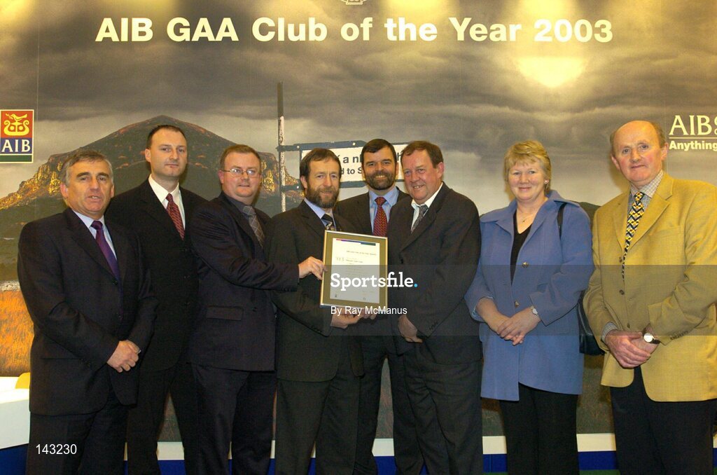 2 February 2004; At the AIB GAA Club of the Year Awards 2003 in Croke Park are members of Piltown GAA Club, Co. Kilkenny, with Sean Kelly, President of the GAA. Croke Park, Dublin. Picture credit; Ray McManus / SPORTSFILE