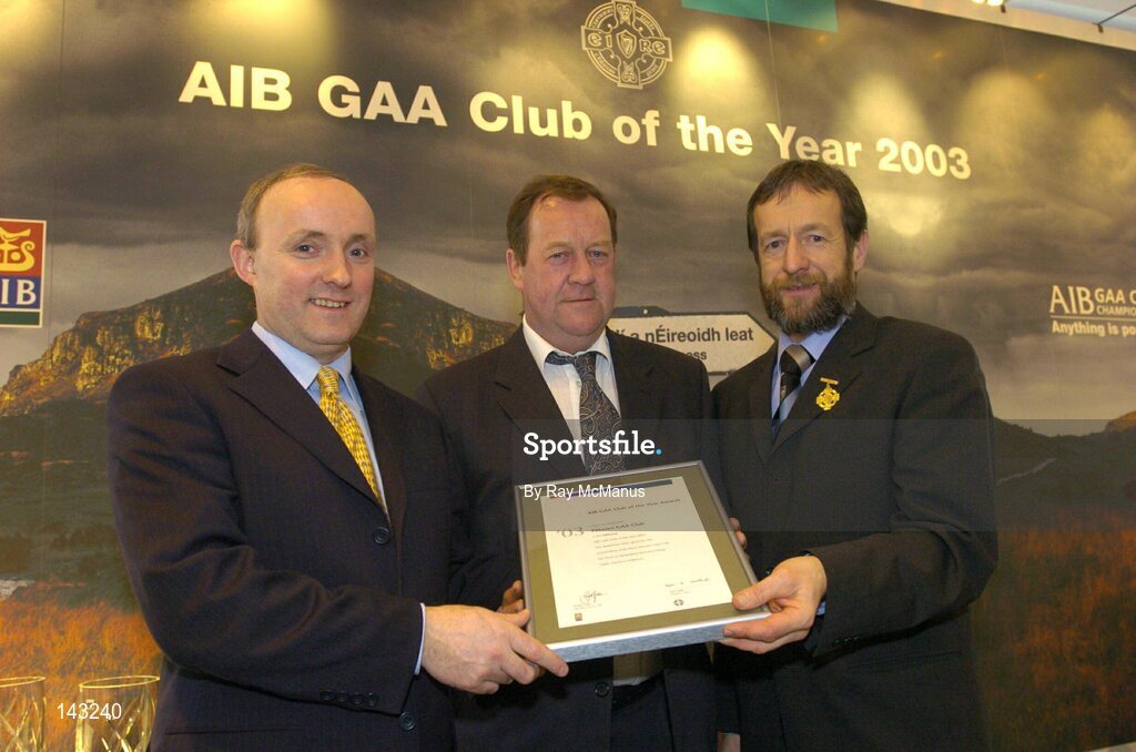 2 February 2004; At the AIB GAA Club of the Year Awards 2003 in Croke Park are, from left, Donal Forde, Managing Director, AIB, John Maher, Chairman, Piltown G.A.A. Club, who won the Kilkenny Club of the Year Award and Sean Kelly, President of the GAA. Croke Park, Dublin. Picture credit; Ray McManus / SPORTSFILE