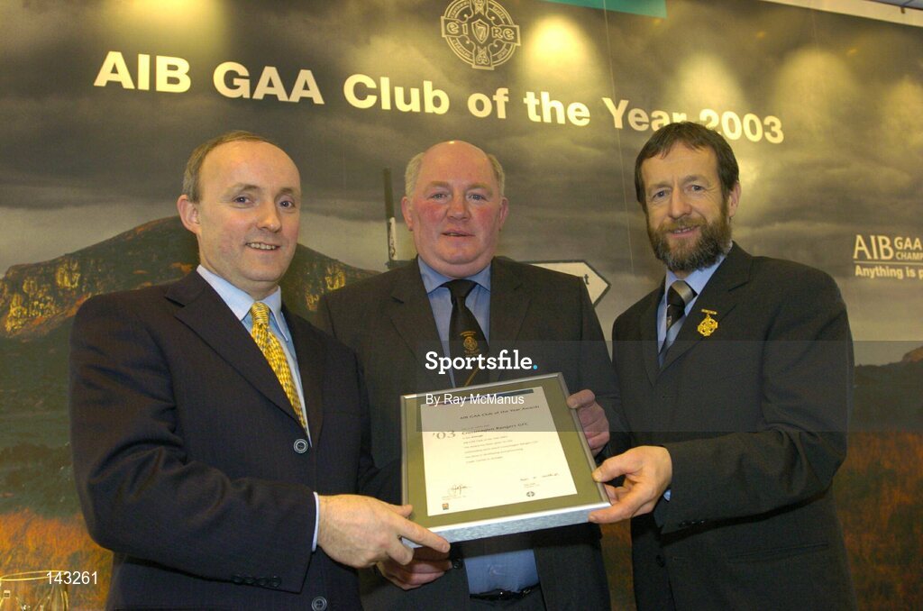 2 February 2004; At the AIB GAA Club of the Year Awards 2003 in Croke Park are, from left, Donal Forde, Managing Director, AIB, Tommy Coleman, Chairman, Crossmaglen Rangers GFC, who won the Armagh Club of the Year Award and Sean Kelly, President of the GAA. Croke Park, Dublin. Picture credit; Ray McManus / SPORTSFILE