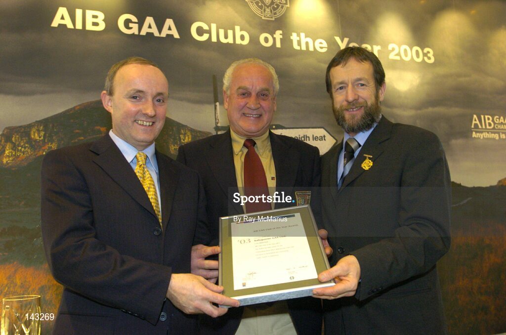 2 February 2004; At the AIB GAA Club of the Year Awards 2003 in Croke Park are, from left, Donal Forde, Managing Director, AIB, Pat OÕSullivan, Chairman, Ballygunner GAA Club, who won the Waterford Club of the Year Award and Sean Kelly, President of the GAA. Croke Park, Dublin. Picture credit; Ray McManus / SPORTSFILE
