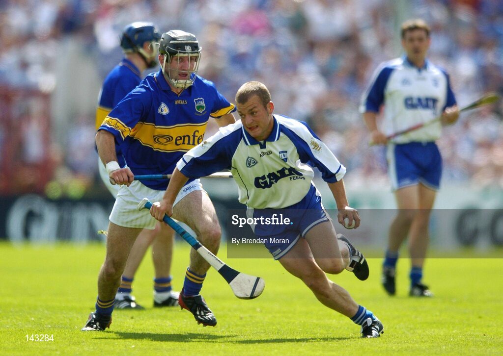 6 June 2004; Eoin McGrath, Waterford, in action against Thomas Costello, Tipperary. Guinness Munster Senior Hurling Championship semi-final, Tipperary v Waterford, Pairc Ui Chaoimh, Cork. Picture credit; Brendan Moran / SPORTSFILE