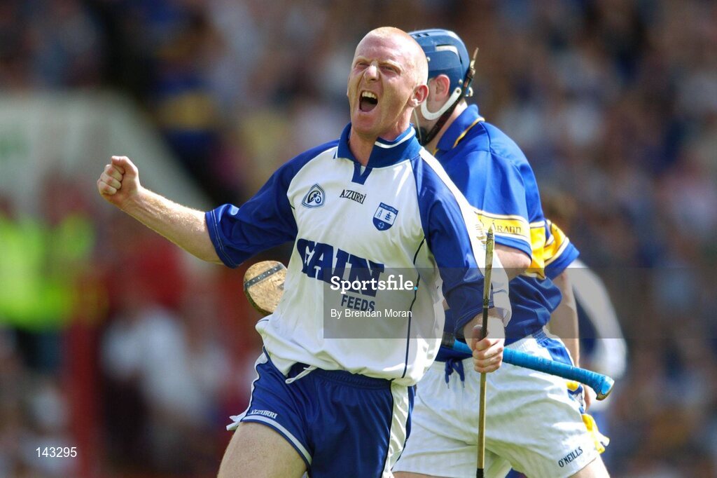6 June 2004; John Mullane, Waterford, celebrates scoring his sides third goal against Tipperary. Guinness Munster Senior Hurling Championship semi-final, Tipperary v Waterford, Pairc Ui Chaoimh, Cork. Picture credit; Brendan Moran / SPORTSFILE