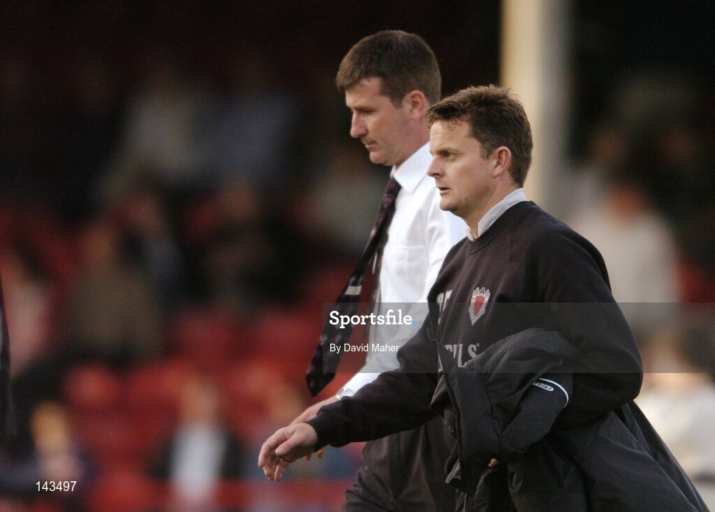 28 May 2004; Stephen Kenny, left, Bohemians manager, with his assistant Gary Howlett. eircom league, Premier Division, Shelbourne v Bohemians, Tolka Park, Dublin. Picture credit; David Maher / SPORTSFILE