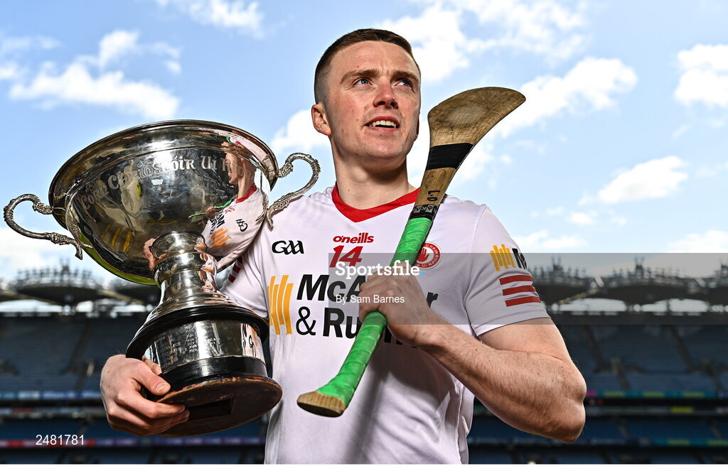 13 April 2023; Lorcan Delvin of Tyrone in attendance at the launch of the Joe McDonagh, Christy Ring, Nickey Rackard & Lory Meagher Cup Competitions at Croke Park in Dublin.  Photo by Sam Barnes/Sportsfile