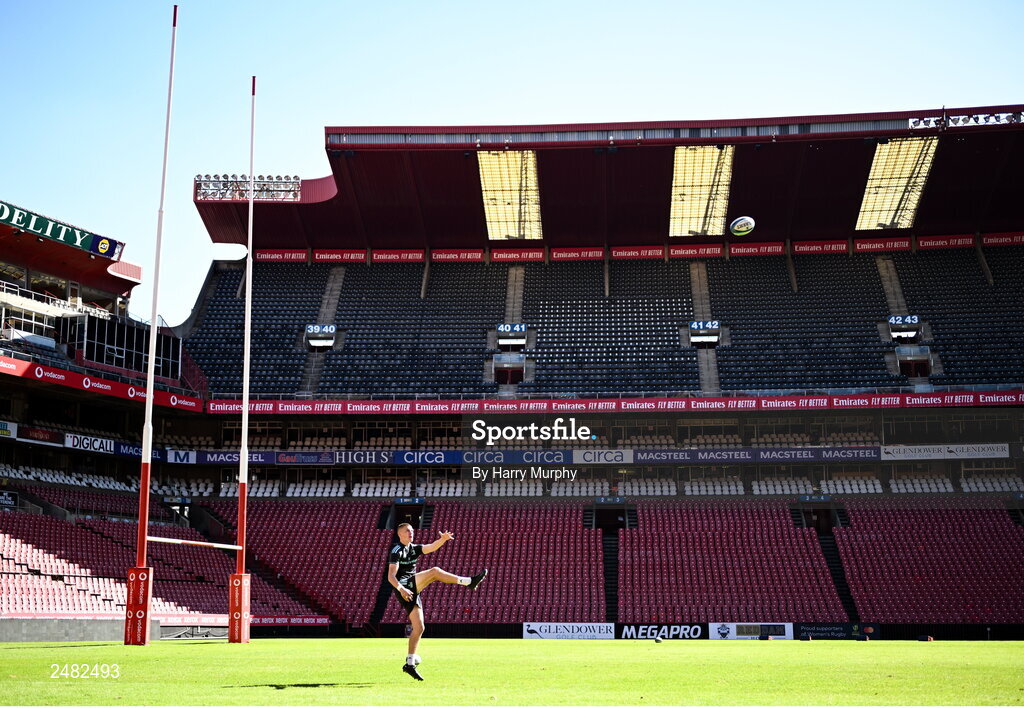 14 April 2023; Sam Prendergast during the Leinster Rugby captain's run at Emirates Airlines Park in Johannesburg, South Africa. Photo by Harry Murphy/Sportsfile