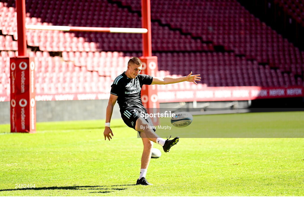 14 April 2023; Sam Prendergast during the Leinster Rugby captain's run at Emirates Airlines Park in Johannesburg, South Africa. Photo by Harry Murphy/Sportsfile