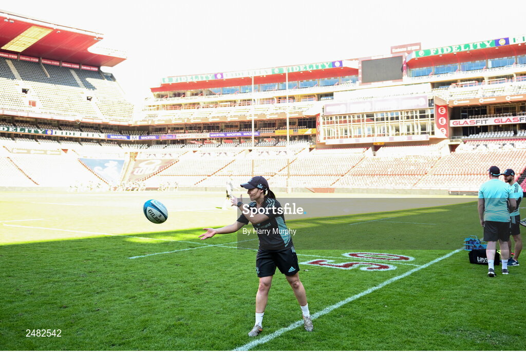 14 April 2023; Academy rehabilitation physiotherapist Aoife Healy during the Leinster Rugby captain's run at Emirates Airlines Park in Johannesburg, South Africa. Photo by Harry Murphy/Sportsfile
