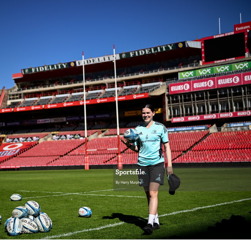 14 April 2023; Assistant performance analyst Juliett Fortune during the Leinster Rugby captain's run at Emirates Airlines Park in Johannesburg, South Africa. Photo by Harry Murphy/Sportsfile