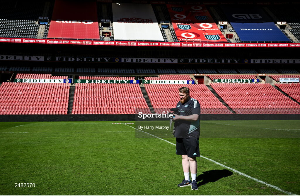 14 April 2023; Videographer Robert Maguire during the Leinster Rugby captain's run at Emirates Airlines Park in Johannesburg, South Africa. Photo by Harry Murphy/Sportsfile