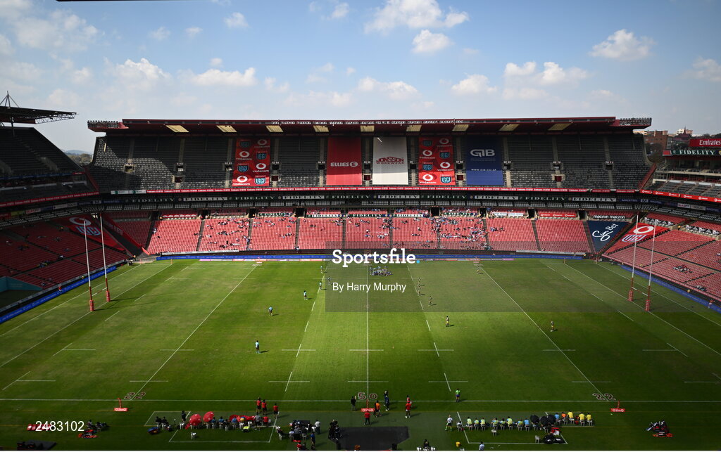 15 April 2023; A general view inside the stadium, as the first game between Vodacom Bulls and Zebre is played, before the United Rugby Championship match between Emirates Lions and Leinster at Emirates Airlines Park in Johannesburg, South Africa. Photo by Harry Murphy/Sportsfile