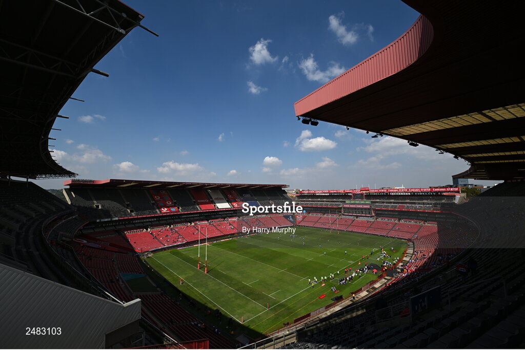 15 April 2023; A general view inside the stadium, as the first game between Vodacom Bulls and Zebre is played, before the United Rugby Championship match between Emirates Lions and Leinster at Emirates Airlines Park in Johannesburg, South Africa. Photo by Harry Murphy/Sportsfile