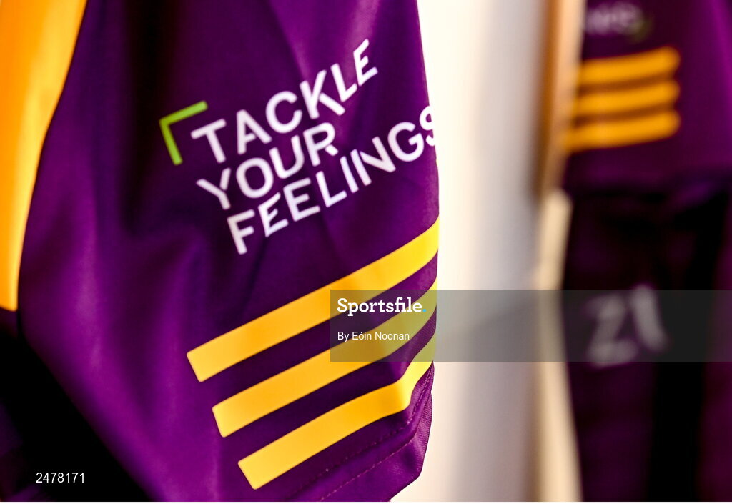 6 March 2023; A detailed view of the wexford jersey during a Wexford hurling squad portrait session at Wexford GAA Centre of Excellence in Ferns, Wexford. Photo by Eóin Noonan/Sportsfile