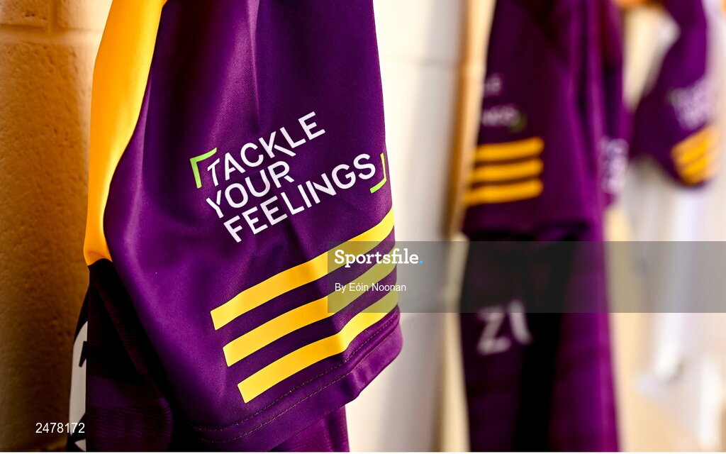 6 March 2023; A detailed view of the wexford jersey during a Wexford hurling squad portrait session at Wexford GAA Centre of Excellence in Ferns, Wexford. Photo by Eóin Noonan/Sportsfile