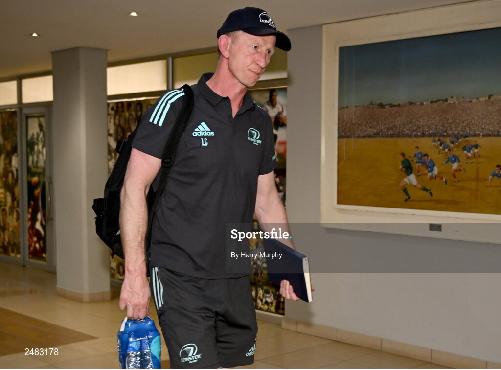 15 April 2023; Leinster head coach Leo Cullen arrives before the United Rugby Championship match between Emirates Lions and Leinster at Emirates Airlines Park in Johannesburg, South Africa. Photo by Harry Murphy/Sportsfile