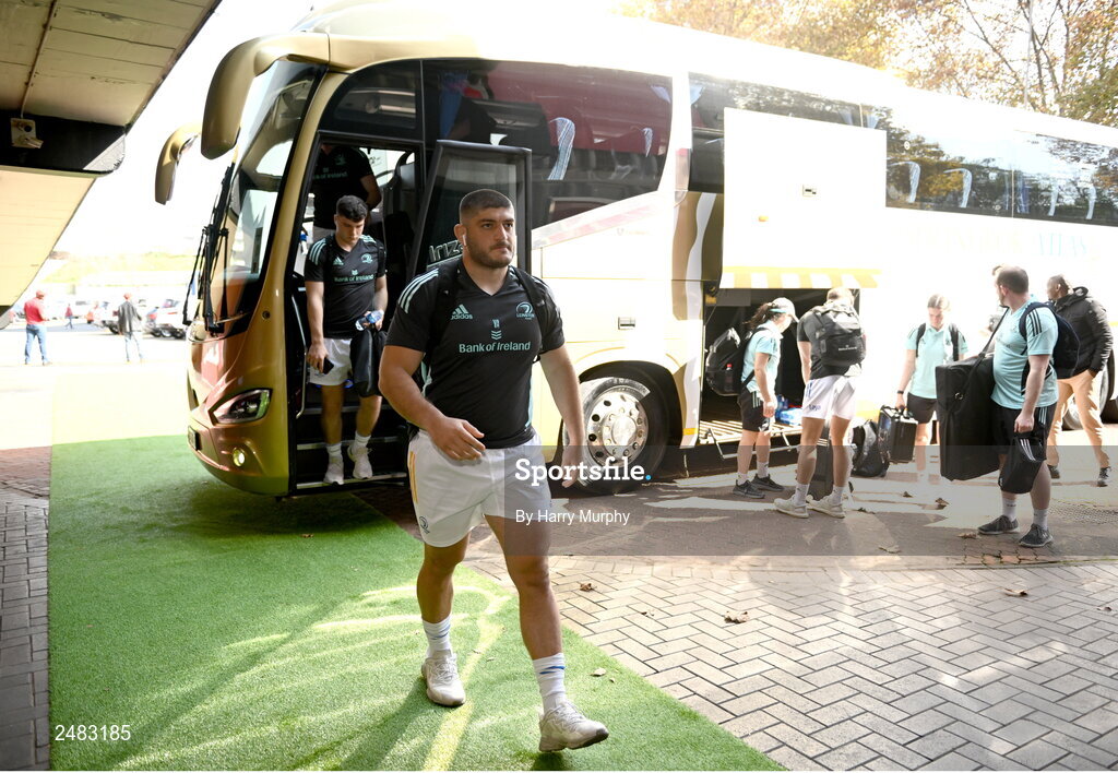 15 April 2023; Vakhtang Abdaladze of Leinster arrives before  the United Rugby Championship match between Emirates Lions and Leinster at Emirates Airlines Park in Johannesburg, South Africa. Photo by Harry Murphy/Sportsfile