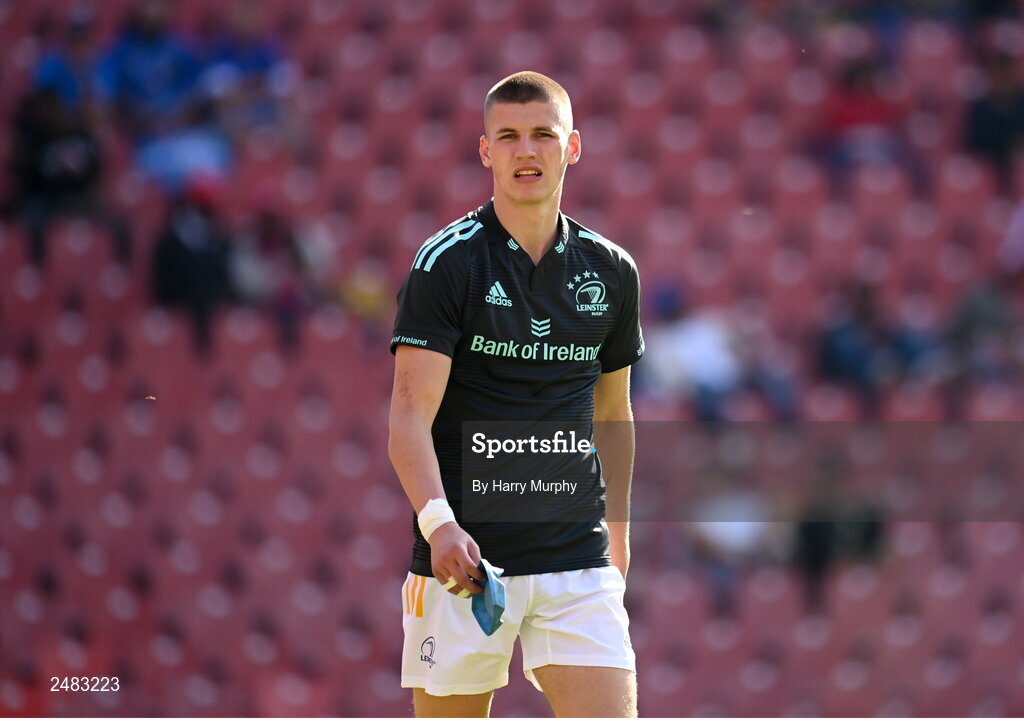 15 April 2023; Sam Prendergast of Leinster warms up before the United Rugby Championship match between Emirates Lions and Leinster at Emirates Airlines Park in Johannesburg, South Africa. Photo by Harry Murphy/Sportsfile