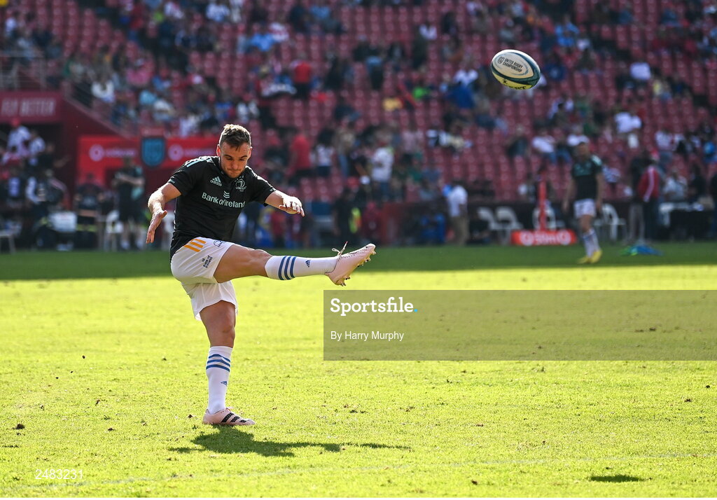 15 April 2023; Nick McCarthy of Leinster warms up before the United Rugby Championship match between Emirates Lions and Leinster at Emirates Airlines Park in Johannesburg, South Africa. Photo by Harry Murphy/Sportsfile