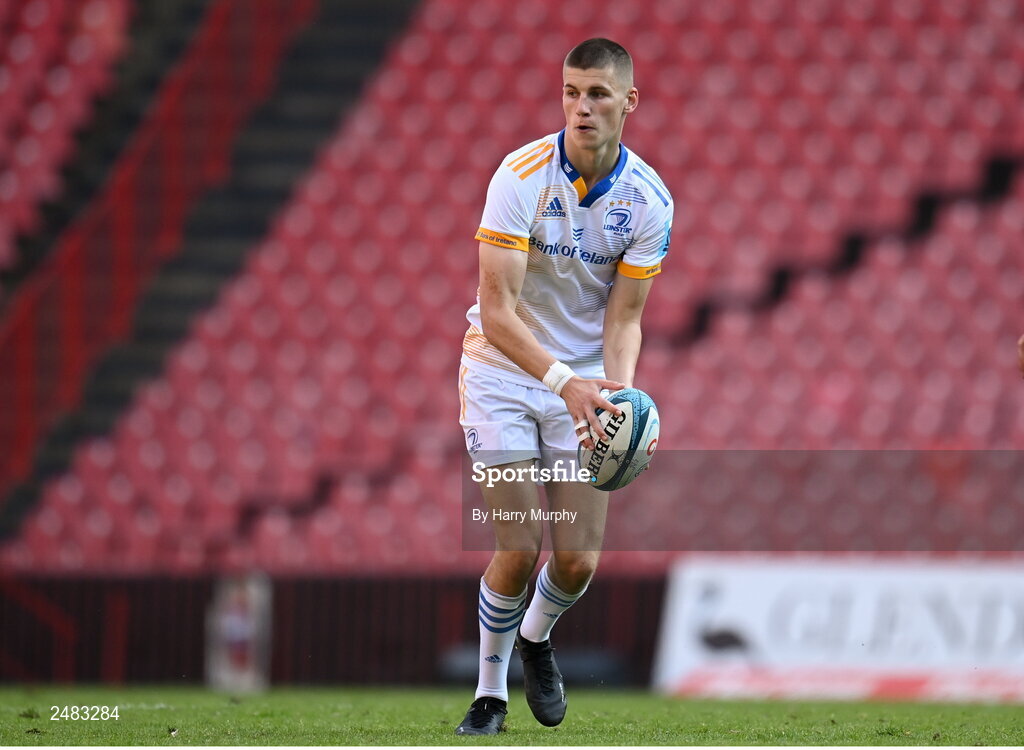15 April 2023; Sam Prendergast of Leinster during the United Rugby Championship match between Emirates Lions and Leinster at Emirates Airlines Park in Johannesburg, South Africa. Photo by Harry Murphy/Sportsfile