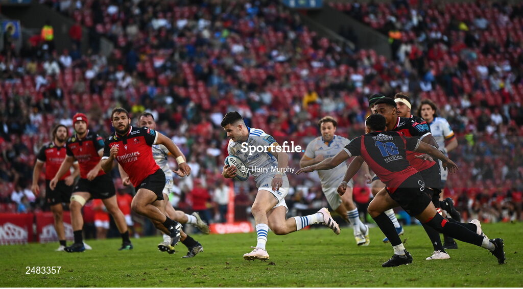 15 April 2023; Chris Cosgrave of Leinster on his way to scoring his side's fifth try during the United Rugby Championship match between Emirates Lions and Leinster at Emirates Airlines Park in Johannesburg, South Africa. Photo by Harry Murphy/Sportsfile