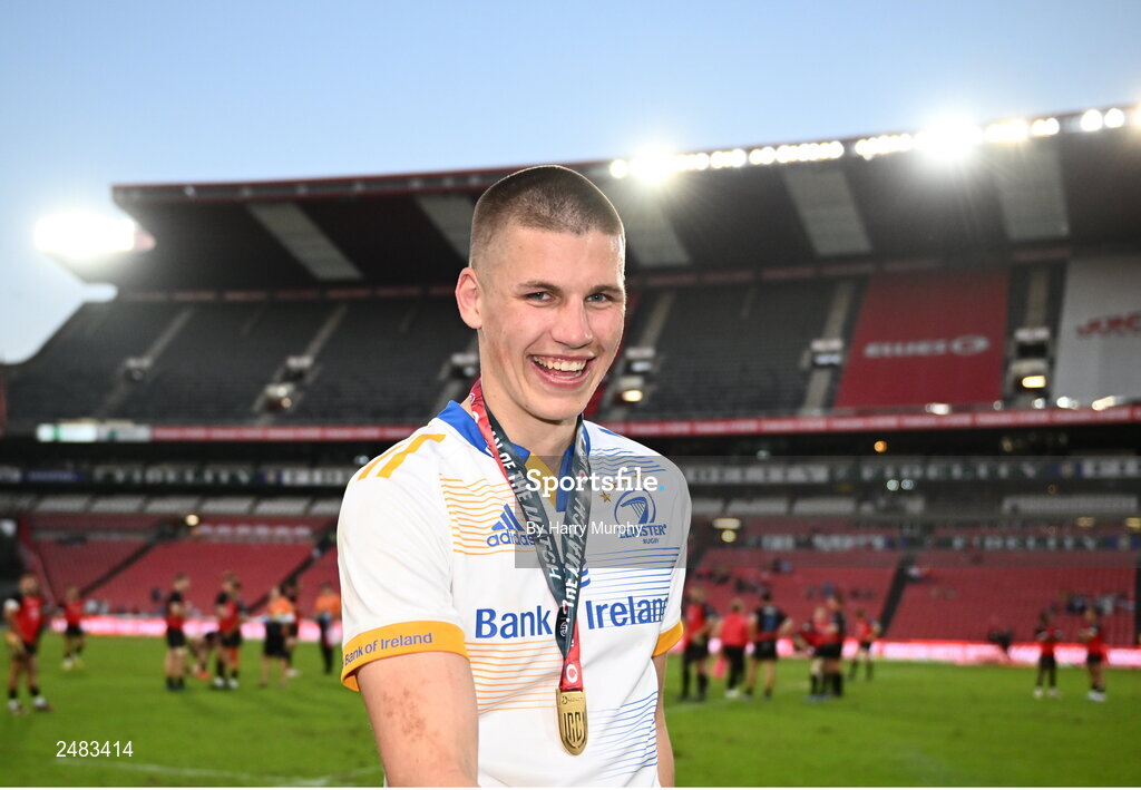 15 April 2023; Sam Prendergast of Leinster after his side's victory in the United Rugby Championship match between Emirates Lions and Leinster at Emirates Airlines Park in Johannesburg, South Africa. Photo by Harry Murphy/Sportsfile