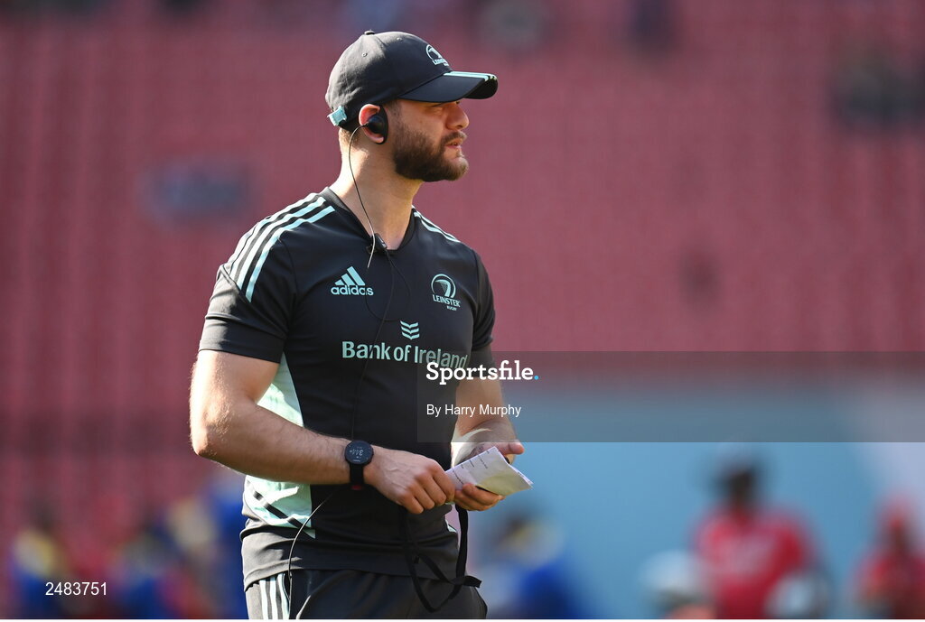 15 April 2023; Leinster lead academy athletic development coach Gordon Brett during the United Rugby Championship match between Emirates Lions and Leinster at Emirates Airlines Park in Johannesburg, South Africa. Photo by Harry Murphy/Sportsfile