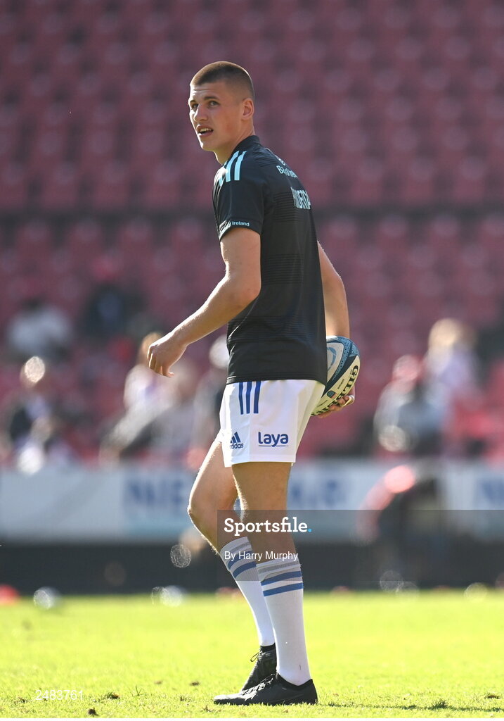15 April 2023; Sam Prendergast of Leinster before the United Rugby Championship match between Emirates Lions and Leinster at Emirates Airlines Park in Johannesburg, South Africa. Photo by Harry Murphy/Sportsfile
