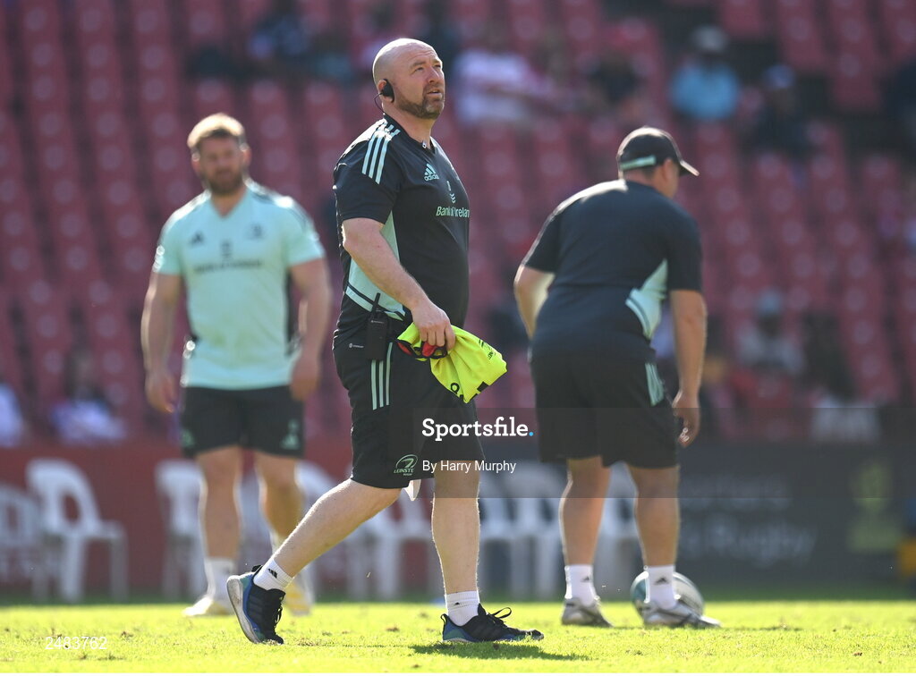 15 April 2023; Leinster senior kitman Jim Bastick during the United Rugby Championship match between Emirates Lions and Leinster at Emirates Airlines Park in Johannesburg, South Africa. Photo by Harry Murphy/Sportsfile