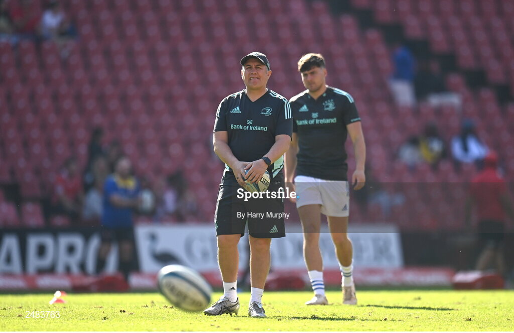 15 April 2023; Leinster academy manager Simon Broughton during the United Rugby Championship match between Emirates Lions and Leinster at Emirates Airlines Park in Johannesburg, South Africa. Photo by Harry Murphy/Sportsfile