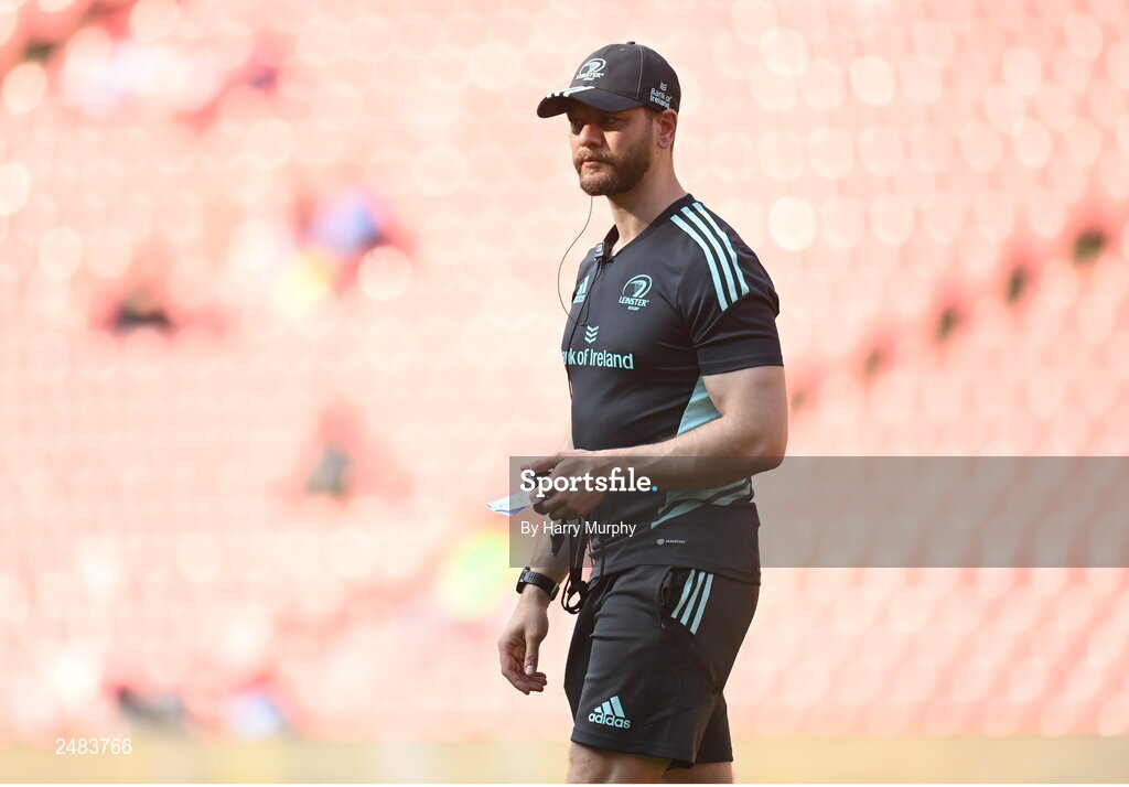 15 April 2023; Leinster lead academy athletic development coach Gordon Brett during the United Rugby Championship match between Emirates Lions and Leinster at Emirates Airlines Park in Johannesburg, South Africa. Photo by Harry Murphy/Sportsfile