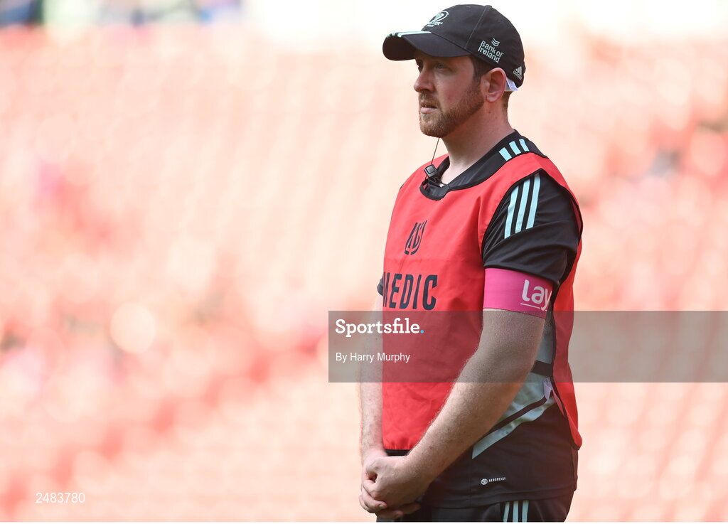 15 April 2023; Lead academy physiotherapist Darren Hickey during the United Rugby Championship match between Emirates Lions and Leinster at Emirates Airlines Park in Johannesburg, South Africa. Photo by Harry Murphy/Sportsfile