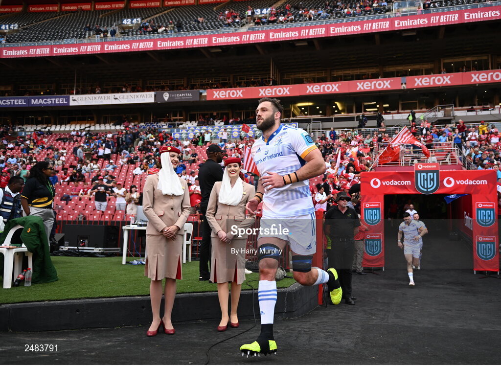 15 April 2023; Jason Jenkins of Leinster runs out before the United Rugby Championship match between Emirates Lions and Leinster at Emirates Airlines Park in Johannesburg, South Africa. Photo by Harry Murphy/Sportsfile
