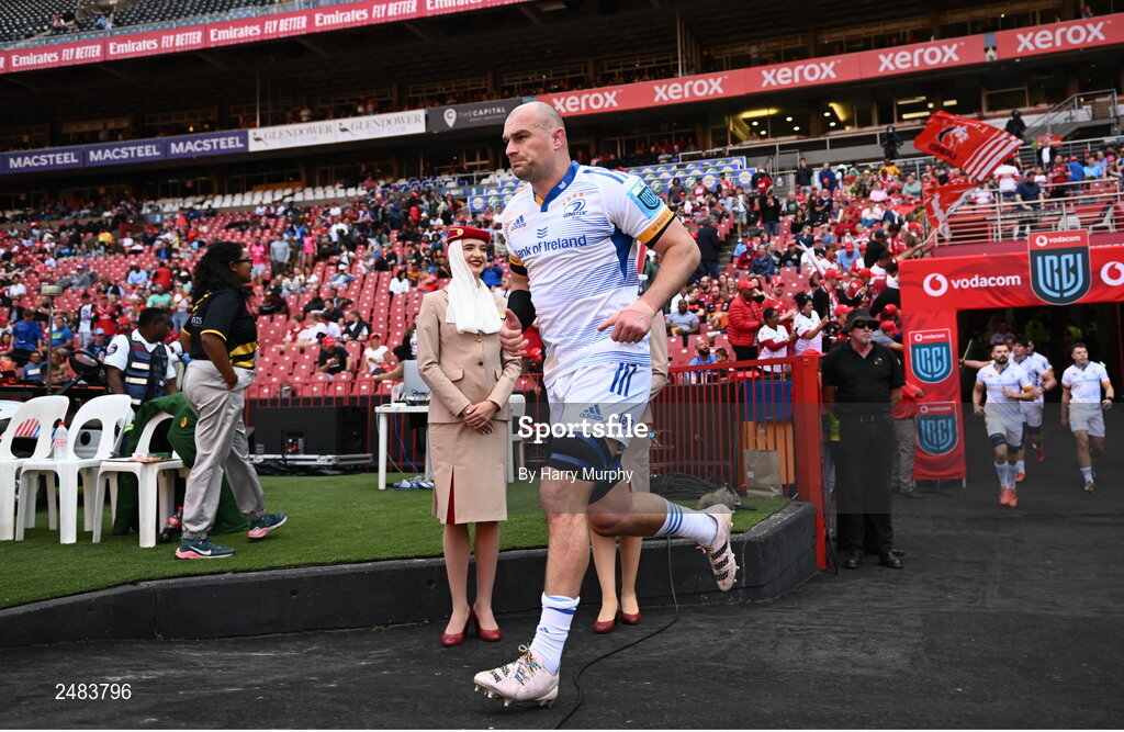 15 April 2023; Rhys Ruddock of Leinster runs out before the United Rugby Championship match between Emirates Lions and Leinster at Emirates Airlines Park in Johannesburg, South Africa. Photo by Harry Murphy/Sportsfile