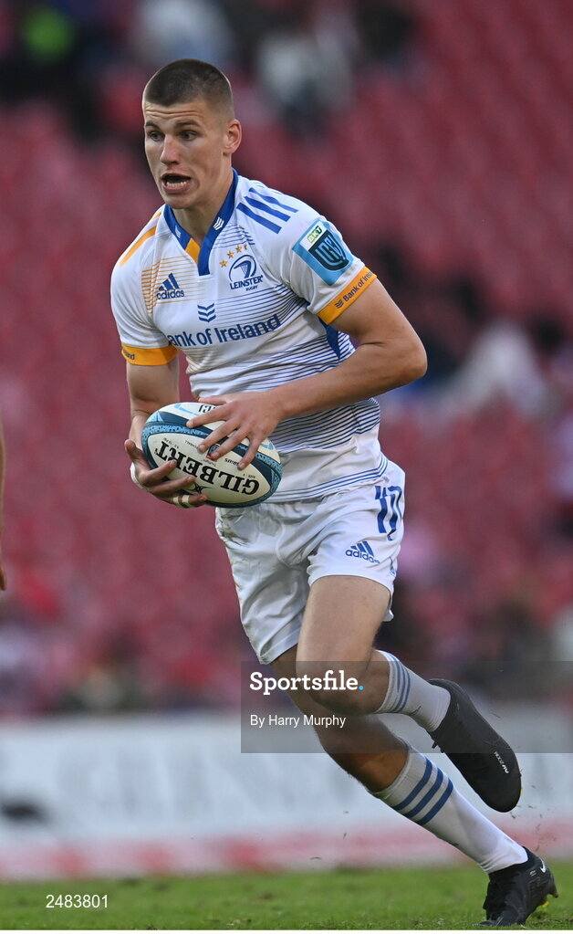 15 April 2023; Sam Prendergast of Leinster during the United Rugby Championship match between Emirates Lions and Leinster at Emirates Airlines Park in Johannesburg, South Africa. Photo by Harry Murphy/Sportsfile