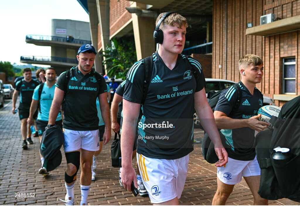 22 April 2023; Conor O’Tighearnaigh of Leinster arrives before the United Rugby Championship match between Vodacom Bulls and Leinster at Loftus Versfeld Stadium in Pretoria, South Africa. Photo by Harry Murphy/Sportsfile