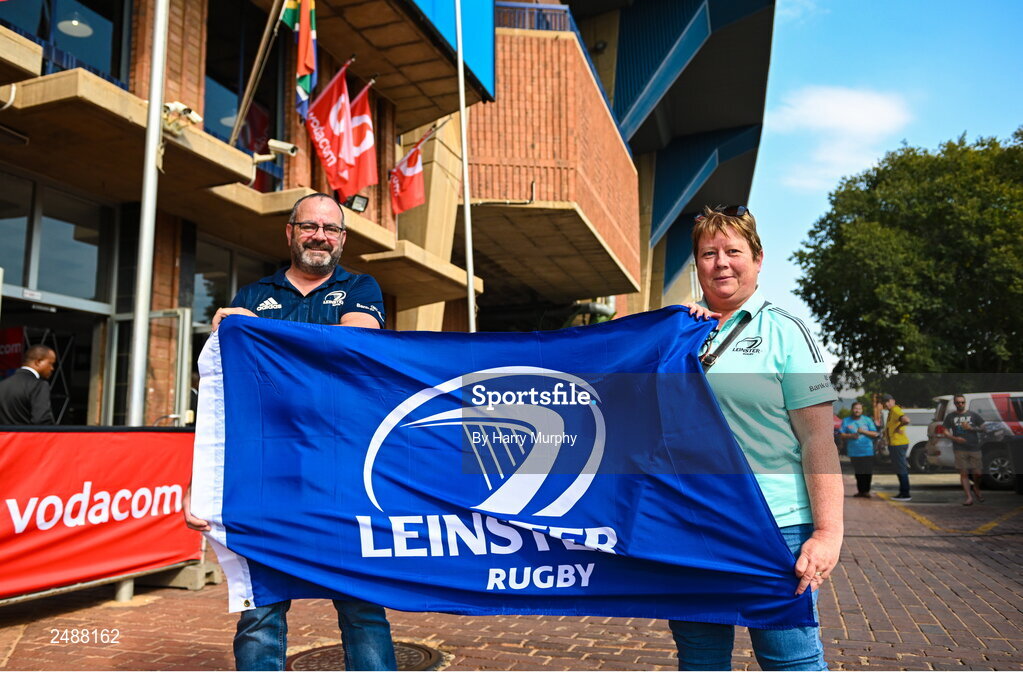 22 April 2023; Leinster supporters Liam and Sandra Walsh from Wexford before the United Rugby Championship match between Vodacom Bulls and Leinster at Loftus Versfeld Stadium in Pretoria, South Africa. Photo by Harry Murphy/Sportsfile